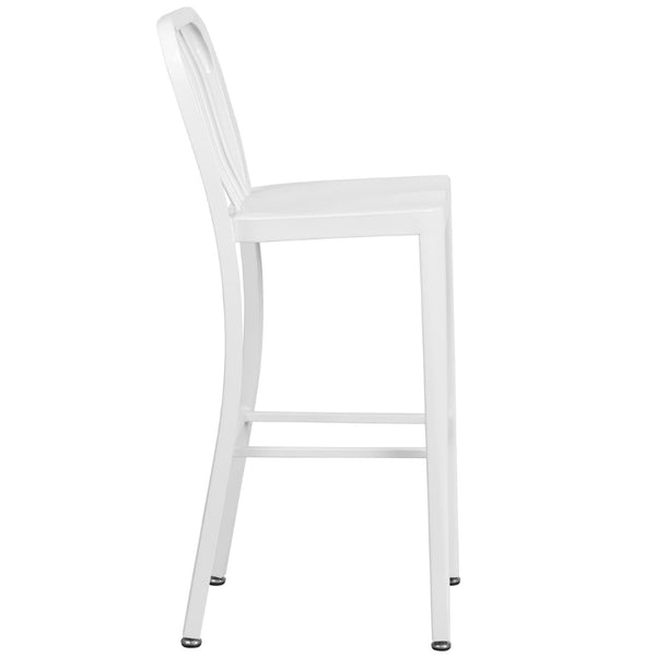 English Elm Gael Commercial Grade 30" High Metal Barstool for Indoor-Outdoor Use with Stylish Vertical Slat Back White CH-61200-30-WH-GG