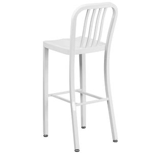 English Elm Gael Commercial Grade 30" High Metal Barstool for Indoor-Outdoor Use with Stylish Vertical Slat Back White CH-61200-30-WH-GG