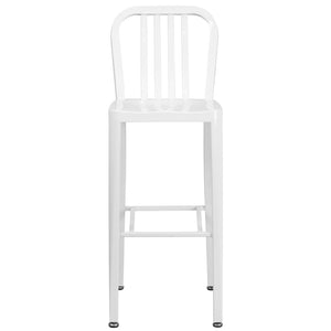 English Elm Gael Commercial Grade 30" High Metal Barstool for Indoor-Outdoor Use with Stylish Vertical Slat Back White CH-61200-30-WH-GG