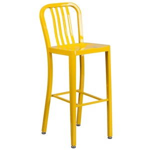 English Elm Gael Commercial Grade 30" High Metal Barstool for Indoor-Outdoor Use with Stylish Vertical Slat Back Yellow CH-61200-30-YL-GG