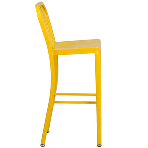 English Elm Gael Commercial Grade 30" High Metal Barstool for Indoor-Outdoor Use with Stylish Vertical Slat Back Yellow CH-61200-30-YL-GG
