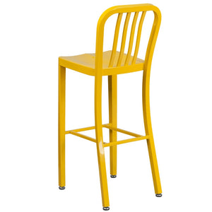 English Elm Gael Commercial Grade 30" High Metal Barstool for Indoor-Outdoor Use with Stylish Vertical Slat Back Yellow CH-61200-30-YL-GG