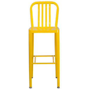 English Elm Gael Commercial Grade 30" High Metal Barstool for Indoor-Outdoor Use with Stylish Vertical Slat Back Yellow CH-61200-30-YL-GG