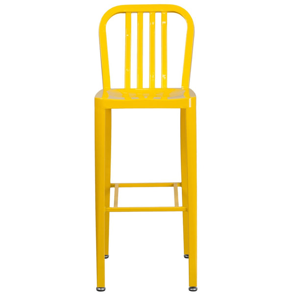 English Elm Gael Commercial Grade 30" High Metal Barstool for Indoor-Outdoor Use with Stylish Vertical Slat Back Yellow CH-61200-30-YL-GG