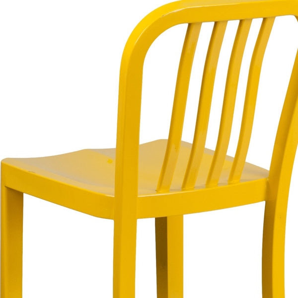 English Elm Gael Commercial Grade 30" High Metal Barstool for Indoor-Outdoor Use with Stylish Vertical Slat Back Yellow CH-61200-30-YL-GG