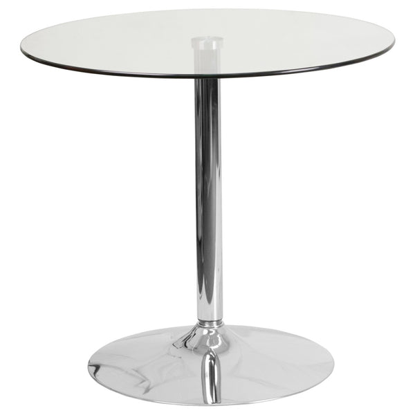 English Elm Hills 31.5'' Round Glass Table with Chrome Base - Sleek, Durable Design for Events & Home Use CH-7-GG