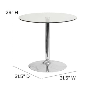 English Elm Hills 31.5'' Round Glass Table with Chrome Base - Sleek, Durable Design for Events & Home Use CH-7-GG
