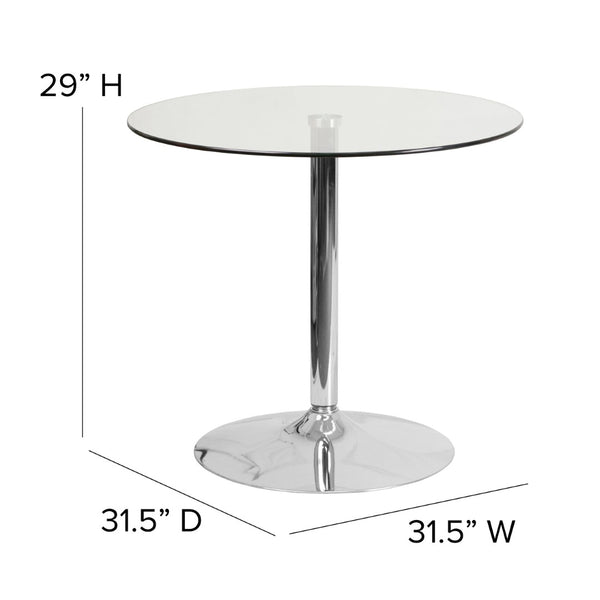 English Elm Hills 31.5'' Round Glass Table with Chrome Base - Sleek, Durable Design for Events & Home Use CH-7-GG