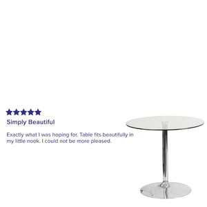 English Elm Hills 31.5'' Round Glass Table with Chrome Base - Sleek, Durable Design for Events & Home Use CH-7-GG