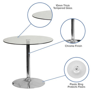 English Elm Hills 31.5'' Round Glass Table with Chrome Base - Sleek, Durable Design for Events & Home Use CH-7-GG