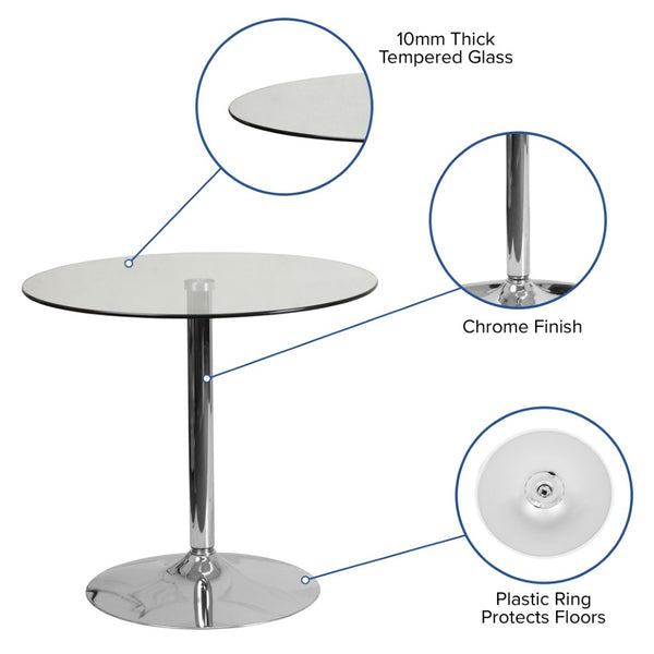English Elm Hills 31.5'' Round Glass Table with Chrome Base - Sleek, Durable Design for Events & Home Use CH-7-GG