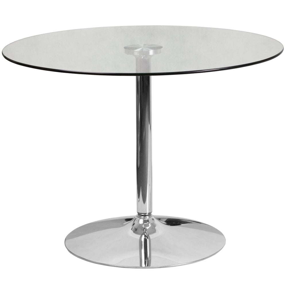 English Elm Hills 39.25'' Round Glass Cocktail Table with Chrome Base - Elegant, Durable & Ideal for Events CH-8-GG