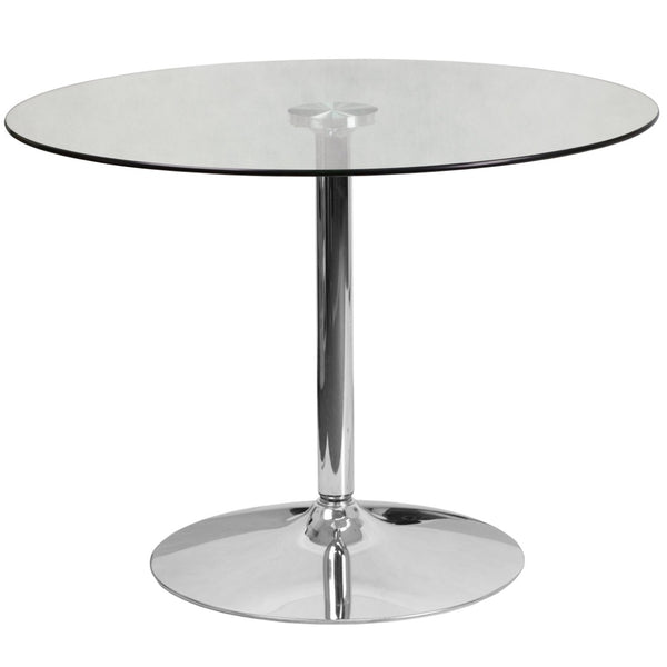 English Elm Hills 39.25'' Round Glass Cocktail Table with Chrome Base - Elegant, Durable & Ideal for Events CH-8-GG