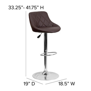 English Elm Dale Contemporary Vinyl Bucket Seat Barstool with Diamond Back and Chrome Base for Modern Spaces Brown CH-82028A-BRN-GG