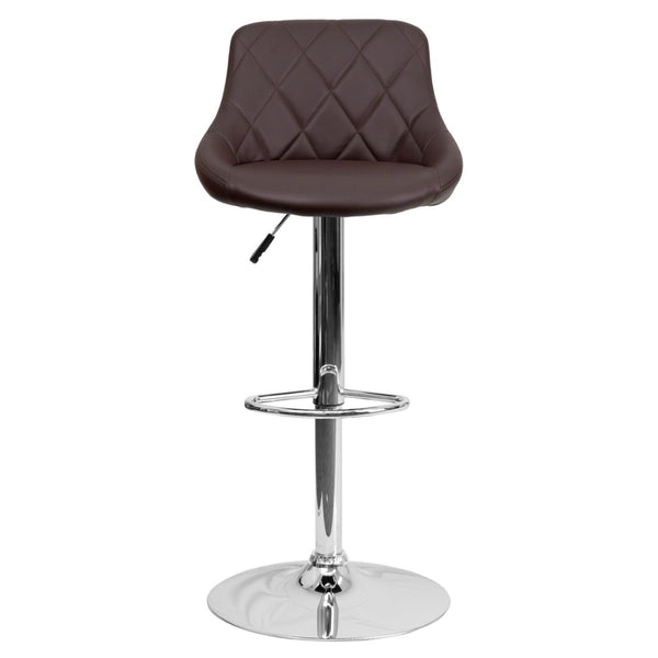 English Elm Dale Contemporary Vinyl Bucket Seat Barstool with Diamond Back and Chrome Base for Modern Spaces Brown CH-82028A-BRN-GG