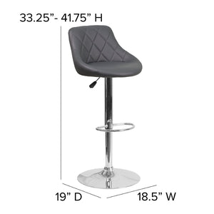 English Elm Dale Contemporary Vinyl Bucket Seat Barstool with Diamond Back and Chrome Base for Modern Spaces Gray CH-82028A-GY-GG