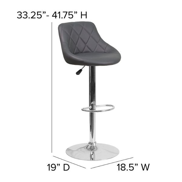 English Elm Dale Contemporary Vinyl Bucket Seat Barstool with Diamond Back and Chrome Base for Modern Spaces Gray CH-82028A-GY-GG