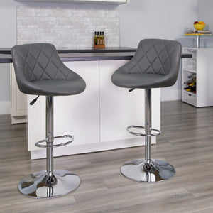 English Elm Dale Contemporary Vinyl Bucket Seat Barstool with Diamond Back and Chrome Base for Modern Spaces Gray CH-82028A-GY-GG