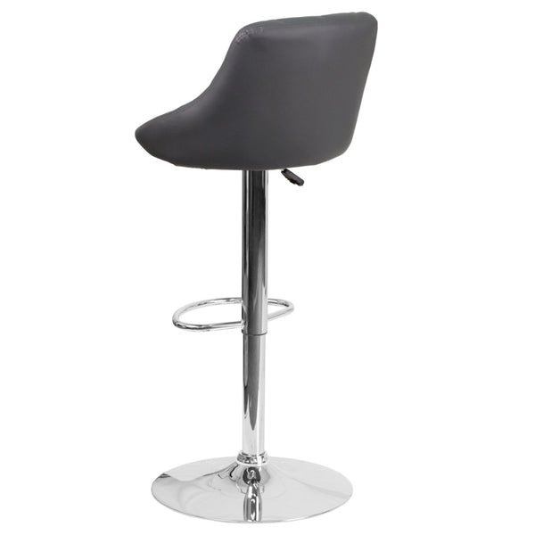 English Elm Dale Contemporary Vinyl Bucket Seat Barstool with Diamond Back and Chrome Base for Modern Spaces Gray CH-82028A-GY-GG