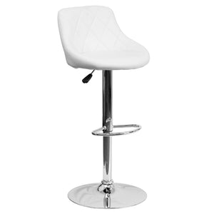English Elm Dale Contemporary Vinyl Bucket Seat Barstool with Diamond Back and Chrome Base for Modern Spaces White CH-82028A-WH-GG