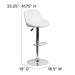 English Elm Dale Contemporary Vinyl Bucket Seat Barstool with Diamond Back and Chrome Base for Modern Spaces White CH-82028A-WH-GG
