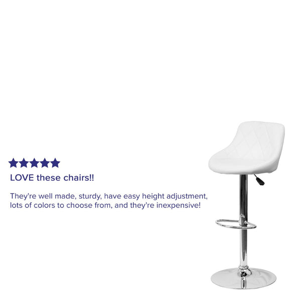 English Elm Dale Contemporary Vinyl Bucket Seat Barstool with Diamond Back and Chrome Base for Modern Spaces White CH-82028A-WH-GG