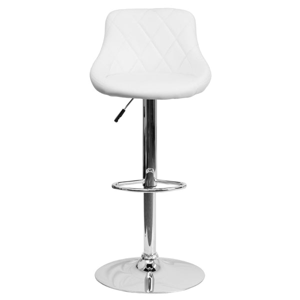 English Elm Dale Contemporary Vinyl Bucket Seat Barstool with Diamond Back and Chrome Base for Modern Spaces White CH-82028A-WH-GG