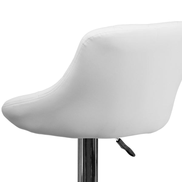 English Elm Dale Contemporary Vinyl Bucket Seat Barstool with Diamond Back and Chrome Base for Modern Spaces White CH-82028A-WH-GG