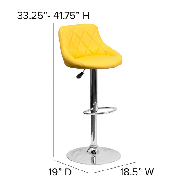 English Elm Dale Contemporary Vinyl Bucket Seat Barstool with Diamond Back and Chrome Base for Modern Spaces Yellow CH-82028A-YEL-GG