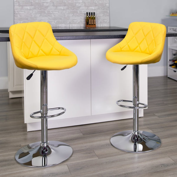 English Elm Dale Contemporary Vinyl Bucket Seat Barstool with Diamond Back and Chrome Base for Modern Spaces Yellow CH-82028A-YEL-GG