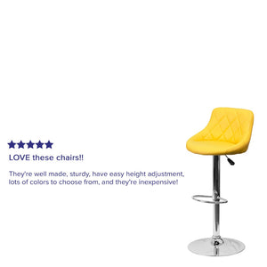 English Elm Dale Contemporary Vinyl Bucket Seat Barstool with Diamond Back and Chrome Base for Modern Spaces Yellow CH-82028A-YEL-GG