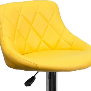 English Elm Dale Contemporary Vinyl Bucket Seat Barstool with Diamond Back and Chrome Base for Modern Spaces Yellow CH-82028A-YEL-GG