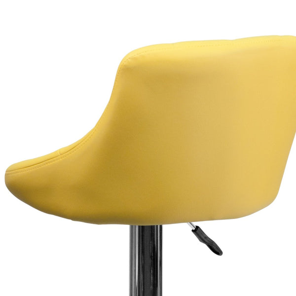 English Elm Dale Contemporary Vinyl Bucket Seat Barstool with Diamond Back and Chrome Base for Modern Spaces Yellow CH-82028A-YEL-GG