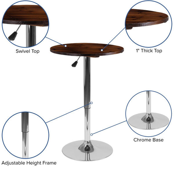 English Elm Hills 23.5" Round Adjustable Height Rustic Pine Wood Table - Stylish, Versatile, and Modern Design CH-9-GG
