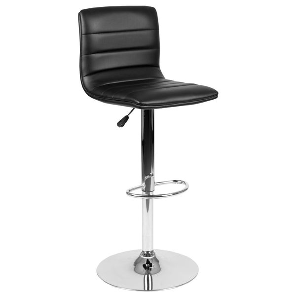 English Elm Vincent Modern Adjustable Bar Stool with Mid-Back Support, 360° Swivel Seat and Stylish Footrest Black Vinyl/Chrome Frame CH-92023-1-BK-GG