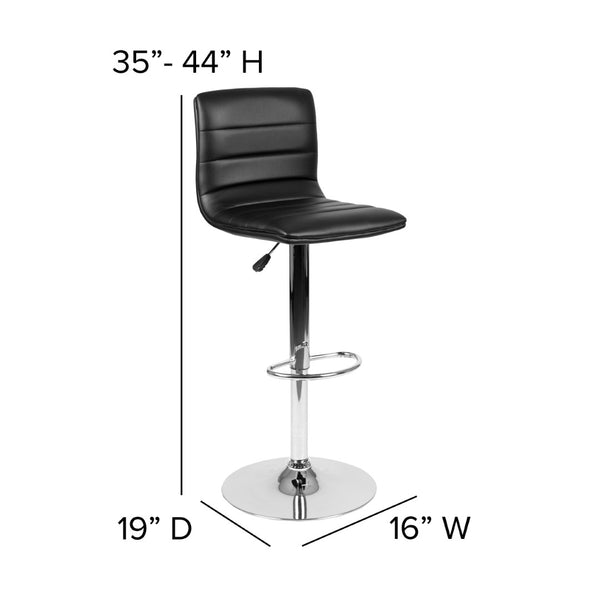 English Elm Vincent Modern Adjustable Bar Stool with Mid-Back Support, 360° Swivel Seat and Stylish Footrest Black Vinyl/Chrome Frame CH-92023-1-BK-GG
