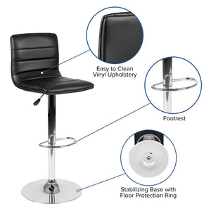 English Elm Vincent Modern Adjustable Bar Stool with Mid-Back Support, 360° Swivel Seat and Stylish Footrest Black Vinyl/Chrome Frame CH-92023-1-BK-GG
