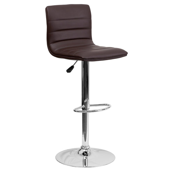 English Elm Vincent Modern Adjustable Bar Stool with Mid-Back Support, 360° Swivel Seat and Stylish Footrest Brown Vinyl/Chrome Frame CH-92023-1-BRN-GG
