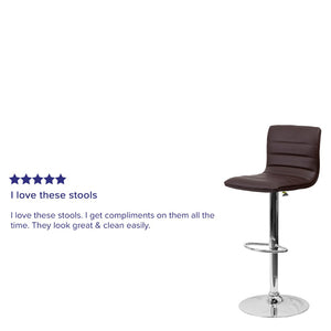 English Elm Vincent Modern Adjustable Bar Stool with Mid-Back Support, 360° Swivel Seat and Stylish Footrest Brown Vinyl/Chrome Frame CH-92023-1-BRN-GG