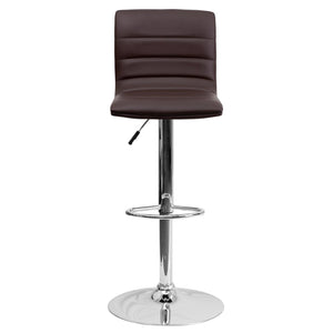 English Elm Vincent Modern Adjustable Bar Stool with Mid-Back Support, 360° Swivel Seat and Stylish Footrest Brown Vinyl/Chrome Frame CH-92023-1-BRN-GG