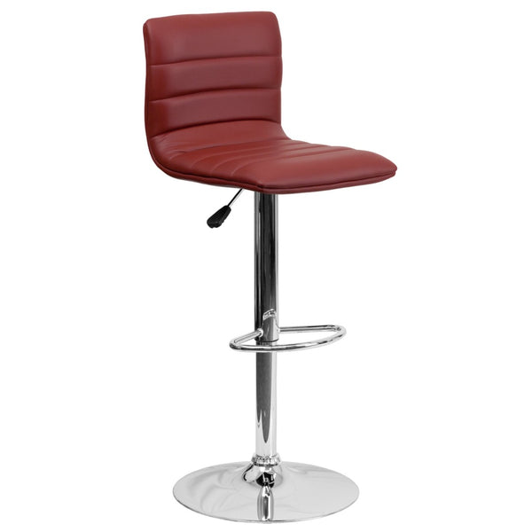 English Elm Vincent Modern Adjustable Bar Stool with Mid-Back Support, 360° Swivel Seat and Stylish Footrest Burgundy Vinyl/Chrome Frame CH-92023-1-BURG-GG