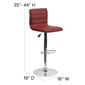 English Elm Vincent Modern Adjustable Bar Stool with Mid-Back Support, 360° Swivel Seat and Stylish Footrest Burgundy Vinyl/Chrome Frame CH-92023-1-BURG-GG