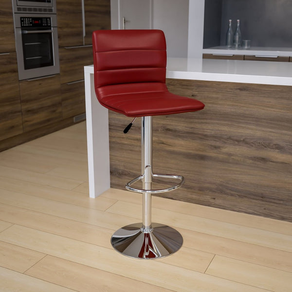 English Elm Vincent Modern Adjustable Bar Stool with Mid-Back Support, 360° Swivel Seat and Stylish Footrest Burgundy Vinyl/Chrome Frame CH-92023-1-BURG-GG