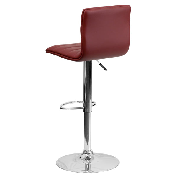 English Elm Vincent Modern Adjustable Bar Stool with Mid-Back Support, 360° Swivel Seat and Stylish Footrest Burgundy Vinyl/Chrome Frame CH-92023-1-BURG-GG