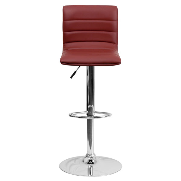 English Elm Vincent Modern Adjustable Bar Stool with Mid-Back Support, 360° Swivel Seat and Stylish Footrest Burgundy Vinyl/Chrome Frame CH-92023-1-BURG-GG