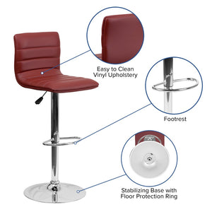 English Elm Vincent Modern Adjustable Bar Stool with Mid-Back Support, 360° Swivel Seat and Stylish Footrest Burgundy Vinyl/Chrome Frame CH-92023-1-BURG-GG