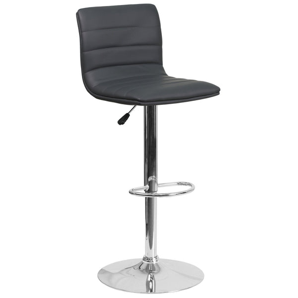 English Elm Vincent Modern Adjustable Bar Stool with Mid-Back Support, 360° Swivel Seat and Stylish Footrest Gray Vinyl/Chrome Frame CH-92023-1-GY-GG