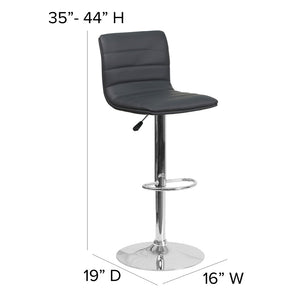 English Elm Vincent Modern Adjustable Bar Stool with Mid-Back Support, 360° Swivel Seat and Stylish Footrest Gray Vinyl/Chrome Frame CH-92023-1-GY-GG