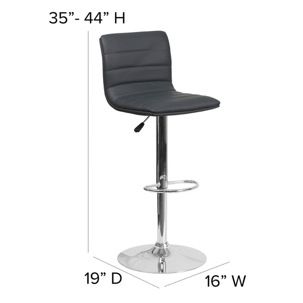 English Elm Vincent Modern Adjustable Bar Stool with Mid-Back Support, 360° Swivel Seat and Stylish Footrest Gray Vinyl/Chrome Frame CH-92023-1-GY-GG