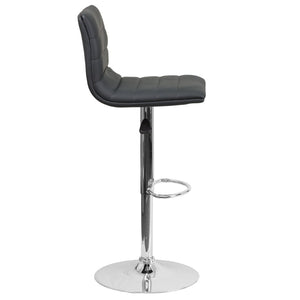 English Elm Vincent Modern Adjustable Bar Stool with Mid-Back Support, 360° Swivel Seat and Stylish Footrest Gray Vinyl/Chrome Frame CH-92023-1-GY-GG